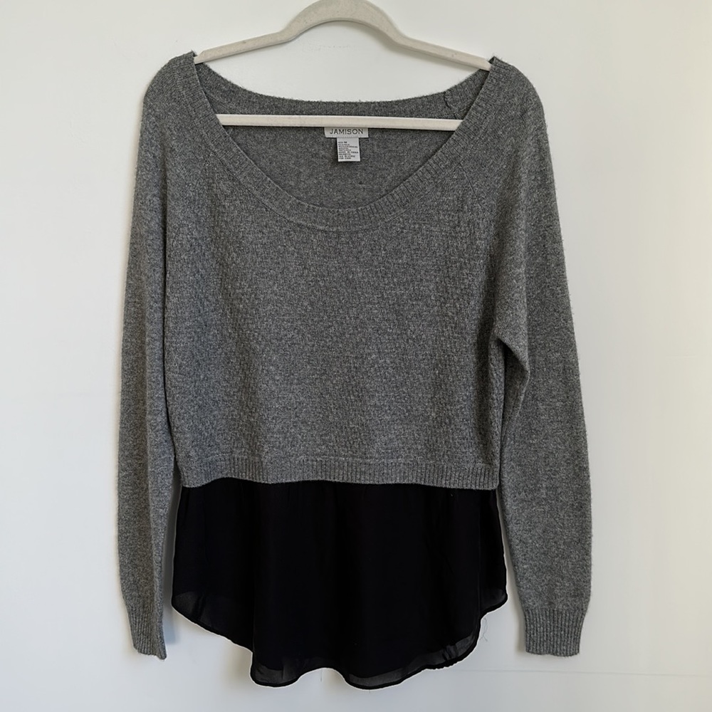 Jamison gray cashmere and silk pull over long sleeve sweater sweatshirt medium